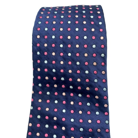 Tommy Hilfiger Navy Blue Polka Dot Silk Tie Classic Preppy Vintage Designer - Picture 3 of 6